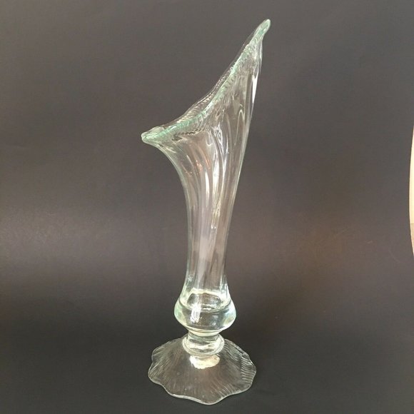 Calla Lily Vase Hand Blown Swung Glass Style Pale Green Tint 13" Vintage - Picture 4 of 12